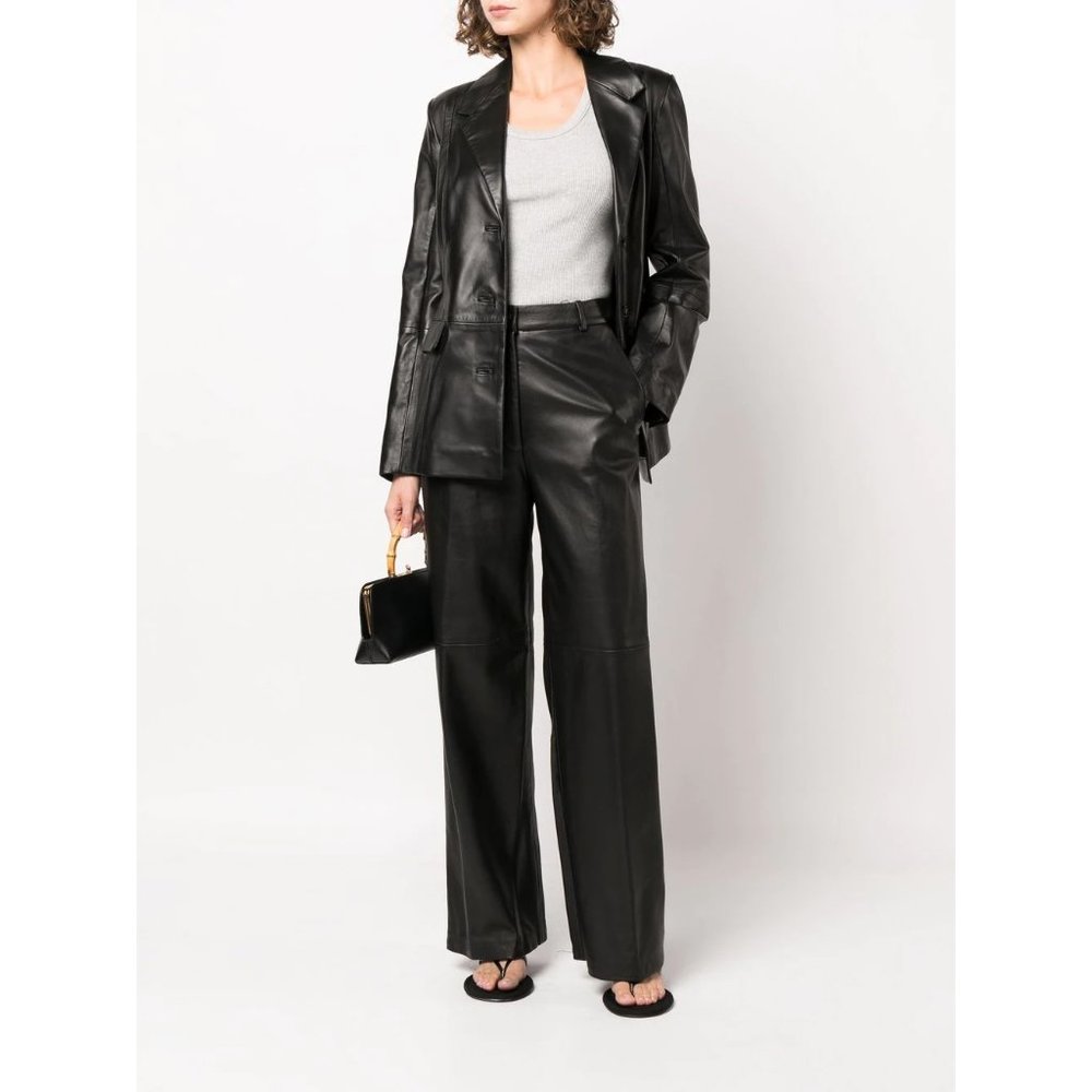 Loulou Studio Noro Black Lambskin Leather Straight / Wide Leg Pants